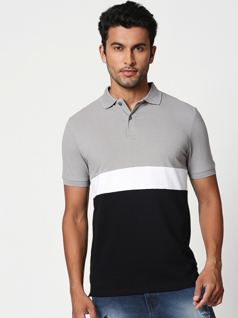 

Bewakoof Men Black & Grey Colourblocked Polo Collar T-shirt