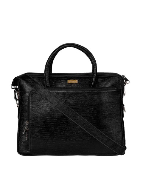 

SCHARF Unisex Black Textured 13' Leather Laptop Bag