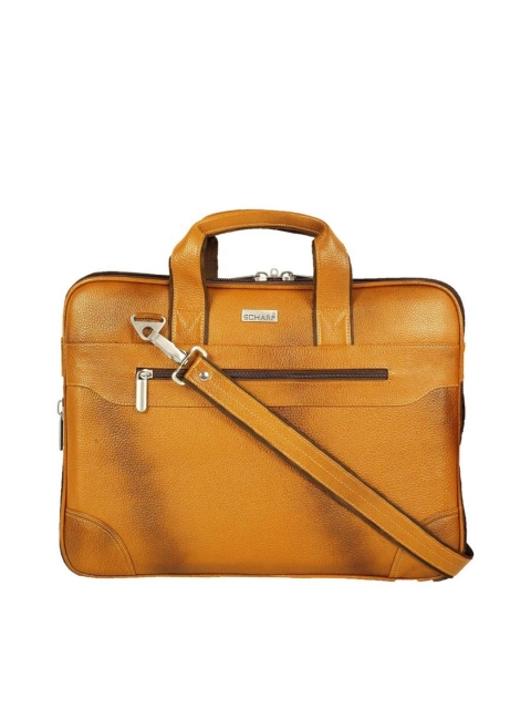 

SCHARF Unisex Mustard & Brown Printed 15' Leather Laptop Bag