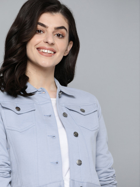 

Mast & Harbour Women Blue Pure Cotton Solid Tailored Jacket