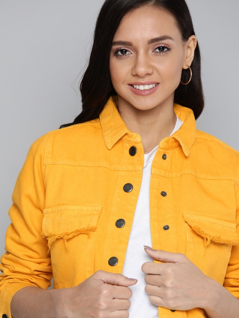 

Mast & Harbour Women Yellow Solid Cotton Tailored Denim Jacket