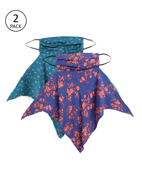 

DressBerry Women Pack of 2 Printed 2-Ply Reusable Outdoor Cloth Scarf Mask, Teal