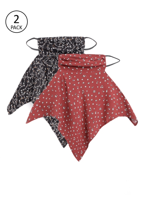 

DressBerry Women Pack of 2 Printed 2-Ply Reusable Outdoor Cloth Scarf Mask, Black