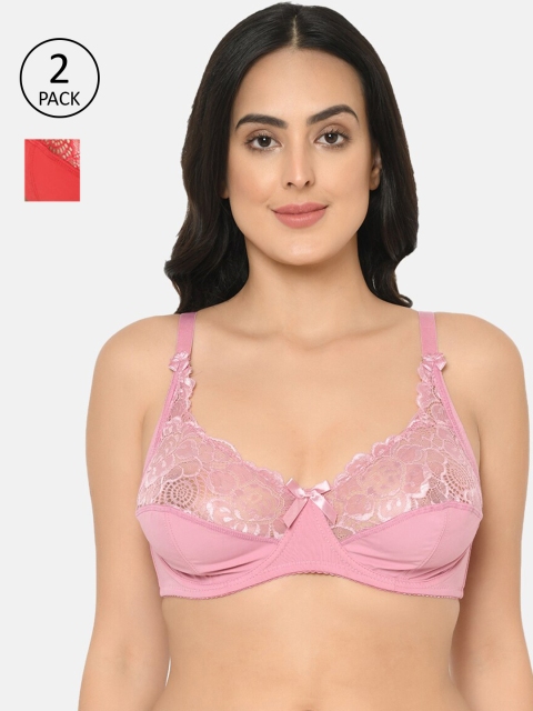 

Curvy Love Pack of 2 Lace Underwired Non Padded Plus Size Everyday Bras CL-1288, Pink