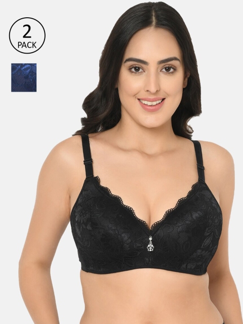 

Curvy Love Pack of 2 Lace Medium Coverage Plus Size Everyday Bras CL-02, Black