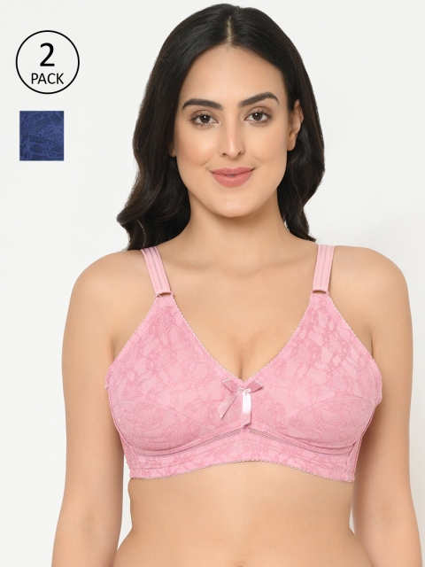 

Curvy Love Pack of 2 Lace Non-Wired Non-Padded Plus Size Everyday Bras CL-1272, Pink
