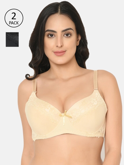 

Curvy Love Pack of 2 Lace Underwired Lightly Padded Plus Size Everyday Bras CL-04, Beige