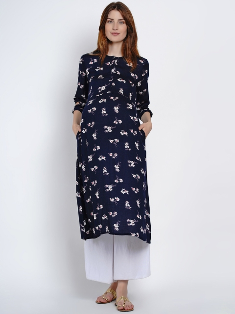 

Mine4Nine Women Navy Blue & White Floral Print A-Line Maternity Kurta