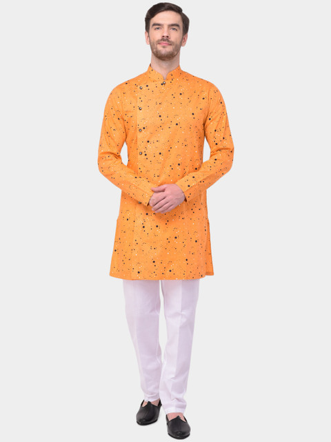 

SG LEMAN Men Mustard Yellow & White Printed Kurta with Trousers