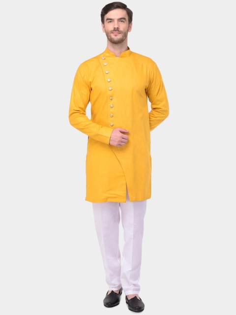 

SG LEMAN Men Mustard Yellow & White Solid Kurta with Trousers
