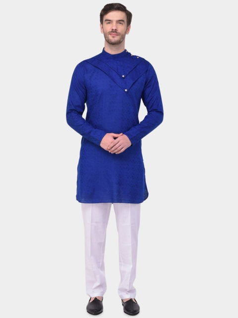 

SG LEMAN Men Blue & White Self-Design Kurta with Trousers
