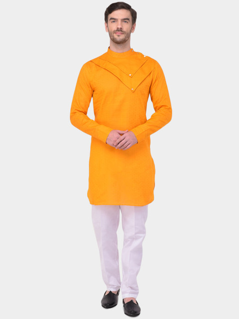 

SG LEMAN Men Orange & White Self-Design Kurta with Trousers