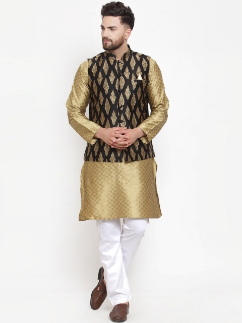 

NEUDIS Men Brown & Black Woven Design Kurta Set