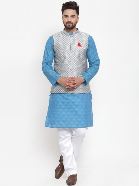 

NEUDIS Men Blue & White Woven Design Kurta with Pyjamas