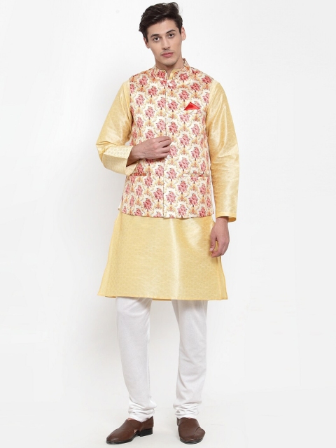 

NEUDIS Men Beige & White Woven Design Kurta with Churidar