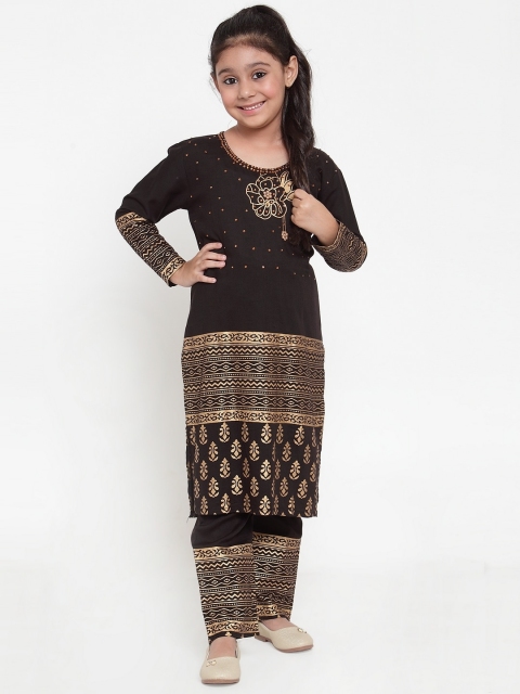 

Baani Creations Girls Black & Golden Ethnic Print Kurta with Trousers
