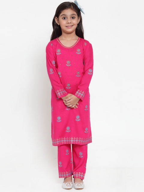 

Baani Creations Girls Pink & Blue Floral Print Kurta with Trousers
