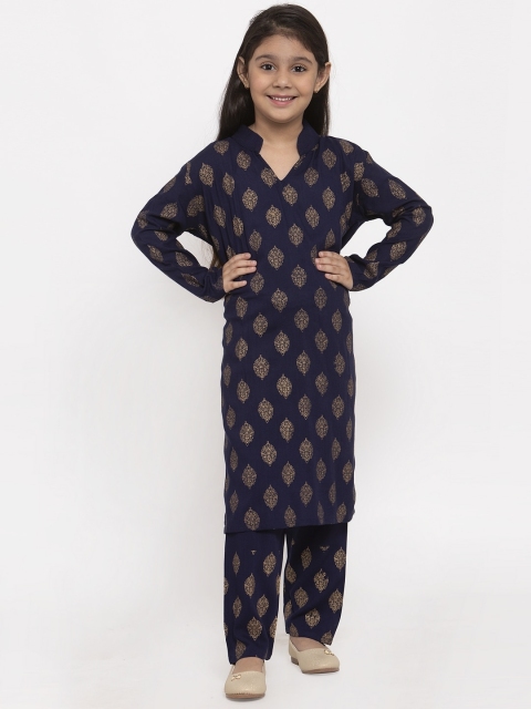 

Baani Creations Girls Navy Blue & Golden Ethnic Print Kurta with Trousers