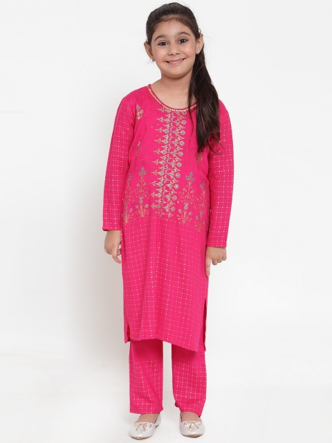 

Baani Creations Girls Pink Floral Print Kurta with Trousers
