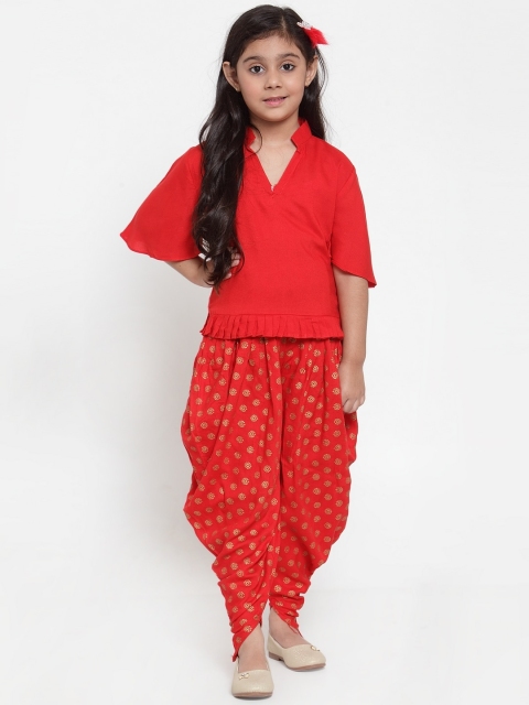 

Baani Creations Girls Red Solid Top with Dhoti Pants