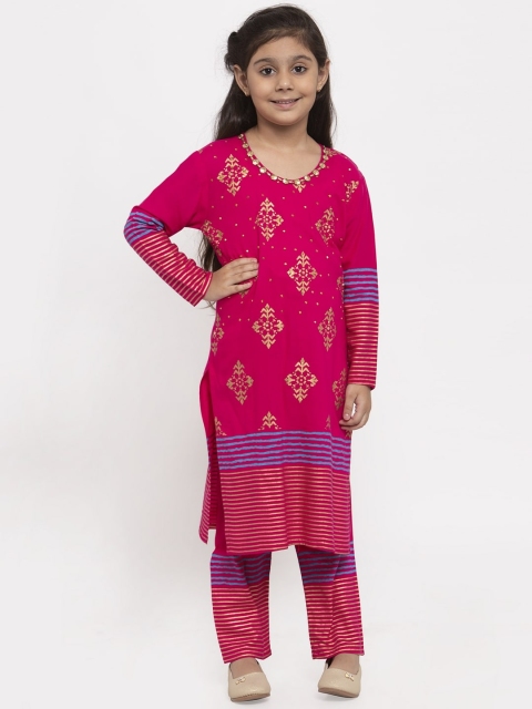 

Baani Creations Girls Magenta & Gold-Toned Printed Kurta with Trousers