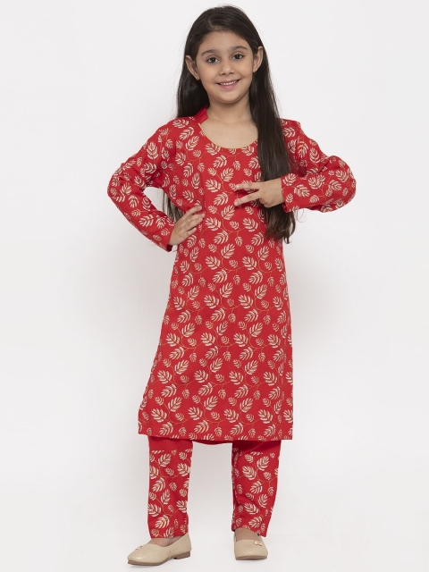 

Baani Creations Girls Red & Beige Printed Kurta with Trousers