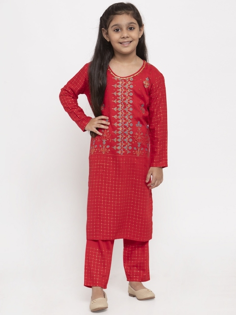 

Baani Creations Girls Red & Gold-Toned Printed Kurta with Trousers