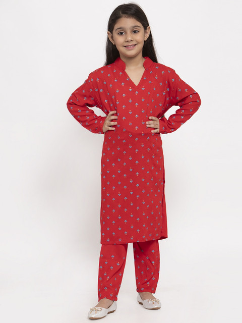 

Baani Creations Girls Red & Blue Printed Kurta with Trousers