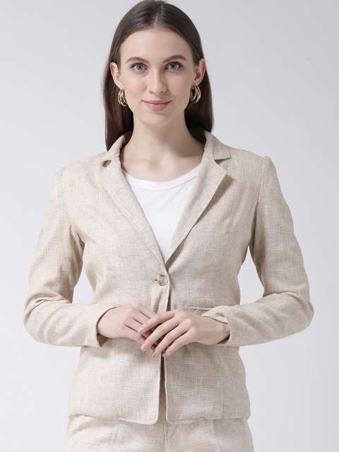 

Aayna Women Beige Checked Single-Breasted Formal Blazer
