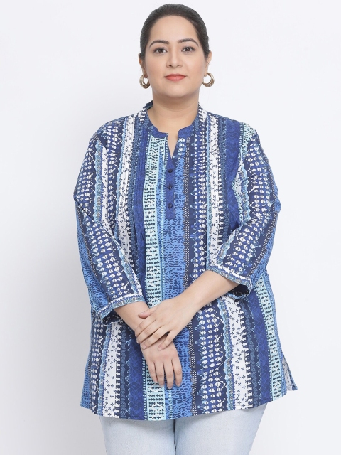 

Oxolloxo Women Blue & White Printed Plus Size Tunic