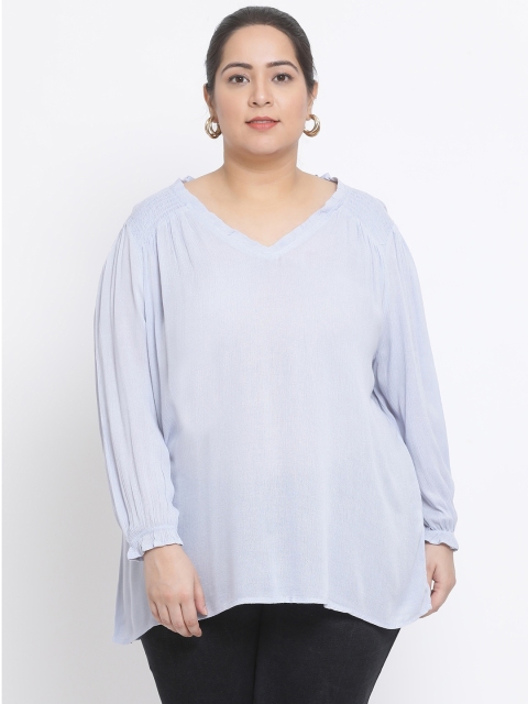 

Oxolloxo Women Blue Striped Plus Size Top