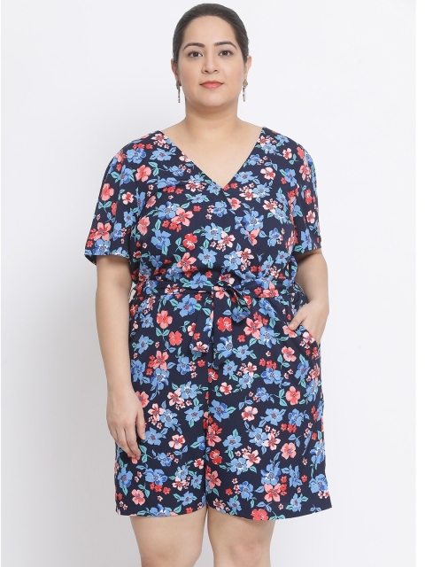 

Oxolloxo Women Blue & Peach-Coloured Floral Print Playsuit