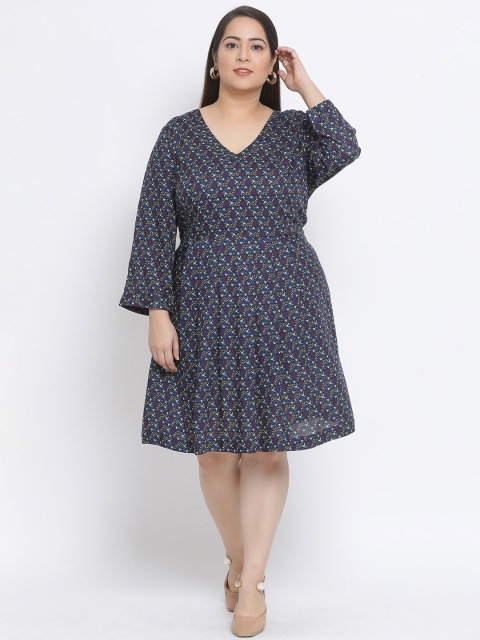 

Oxolloxo Women Navy Blue Geometric Print Plus Size A-Line Dress