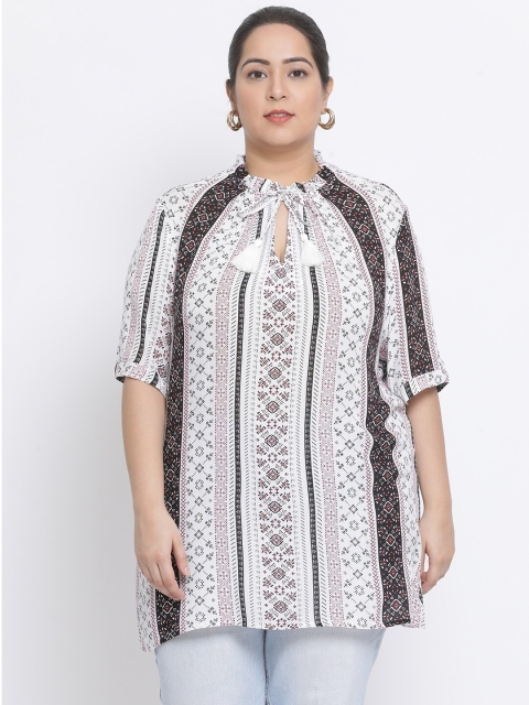 

Oxolloxo Women's White & Black Printed Plus Size Tunic