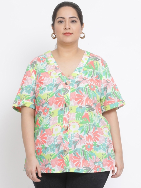 

Oxolloxo Women Green & Pink Floral Print Plus Size Top