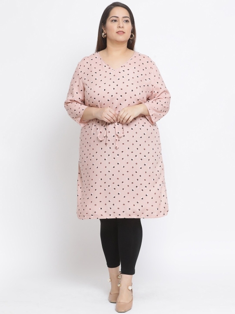 

Oxolloxo Women Peach-Coloured & White Printed Plus Size Tunic