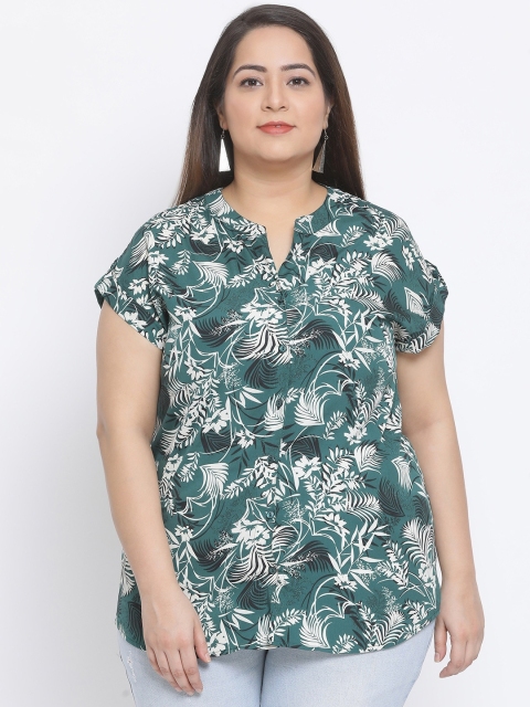 

Oxolloxo Women Green & White Tropical Print Plus Size Shirt Style Top