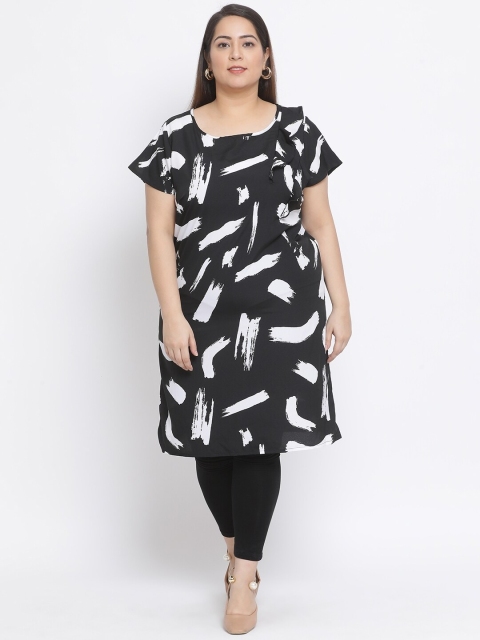 

Oxolloxo Women's Black & White Printed Plus Size Tunic