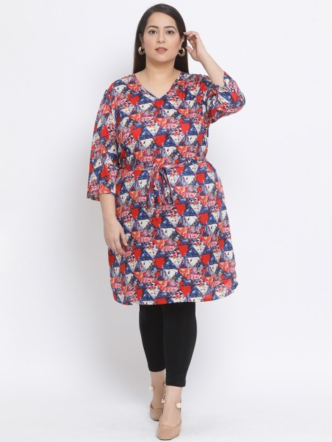 

Oxolloxo Women's Navy Blue & Coral Red Printed Plus Size Tunic