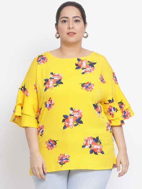 

Oxolloxo Women Yellow Floral Print Plus Size Top