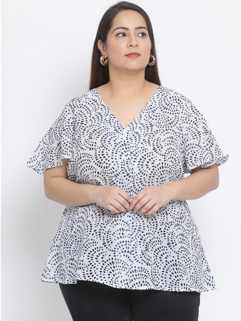 

Oxolloxo Women White & Black Abstract Print Plus Size A-Line Top