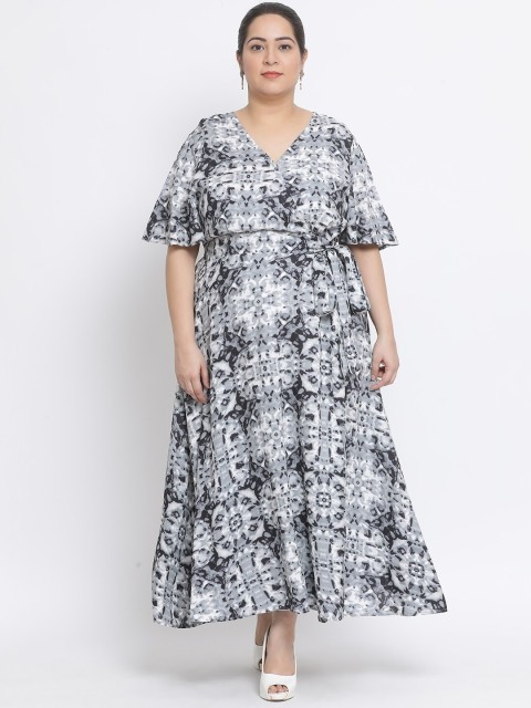 

Oxolloxo Women Black & White Abstract Print Plus Size Maxi Dress