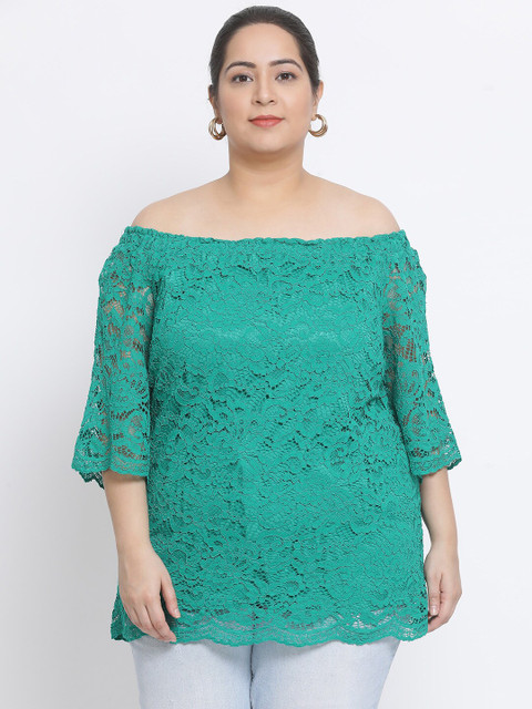 

Oxolloxo Women Green Lace Off Shoulder Plus Size Top