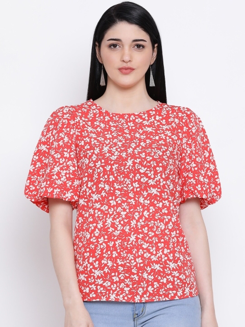 

Oxolloxo Women Coral Red & White Floral Print Top