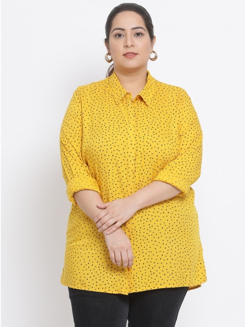

Oxolloxo Women Mustard Yellow & Coffee Brown Standard Longline Heart Print Casual Shirt