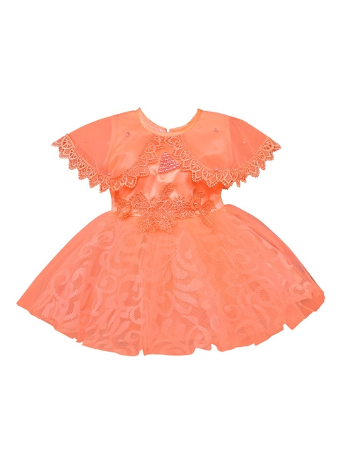 

Wish Karo Girls Peach-Coloured Self Design Fit and Flare Dress