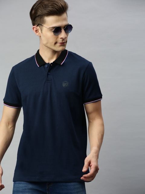 

Harvard Men Navy Blue Solid Polo Collar Anti Microbial T-shirt