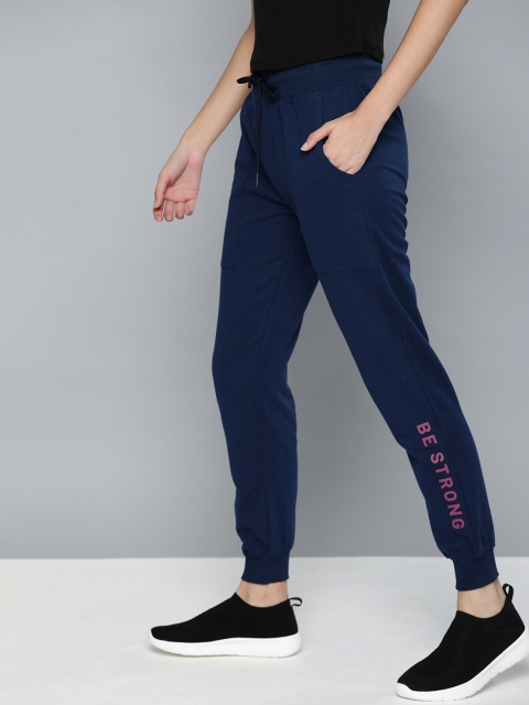 

Harvard Women Navy Blue Pure Cotton Solid Joggers with Printed Detail