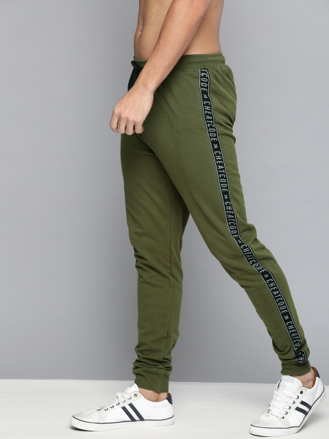 

Harvard Men Olive Green Solid Joggers