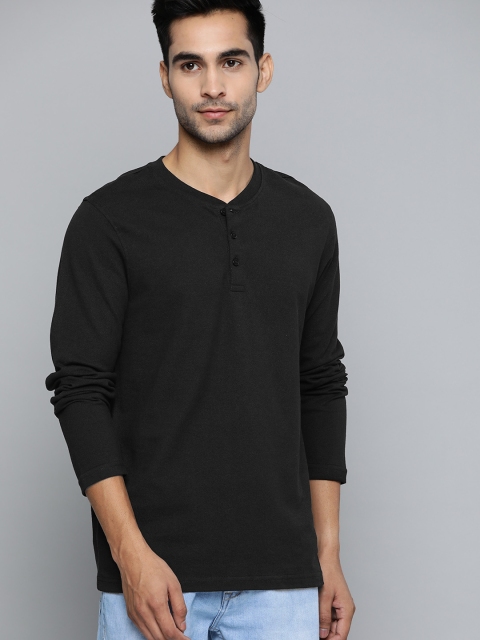 

Harvard Men Black Solid Henley Neck Antimicrobial T-shirt